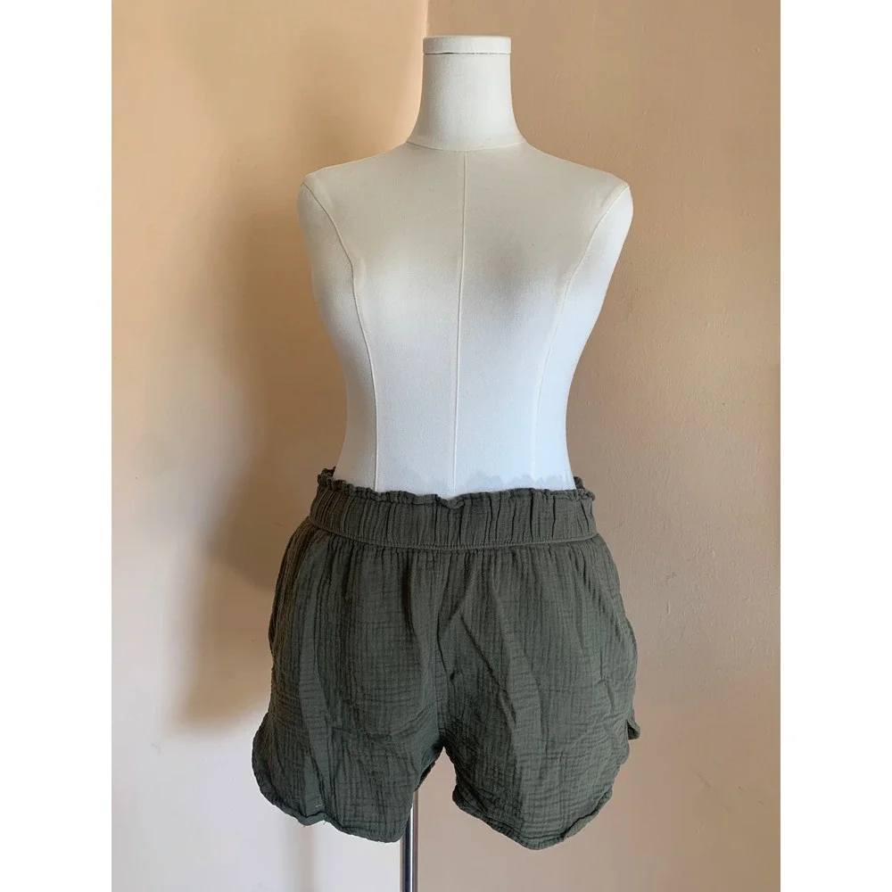 Universal Thread XL Olive Green Gauze Cotton High Rise Pull On Shorts Pockets